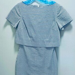 Banana Republic Blue And White Seersucker Striped Dress, 0